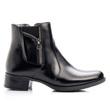 Imagem de Bota Cano Curto Amanda Block de Couro com Elastico e Ziper Salto Baixo