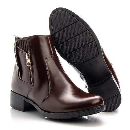 Imagem de Bota Cano Curto Amanda Block de Couro com Elastico e Ziper Salto Baixo