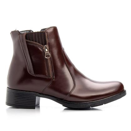 Imagem de Bota Cano Curto Amanda Block de Couro com Elastico e Ziper Salto Baixo