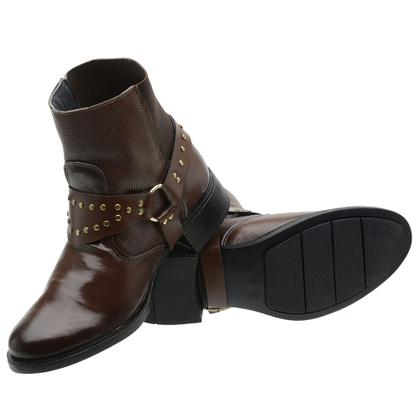 Imagem de Bota Cano Curto com Elastico Amanda Block Tira Aplicações Metal e Salto Baixo