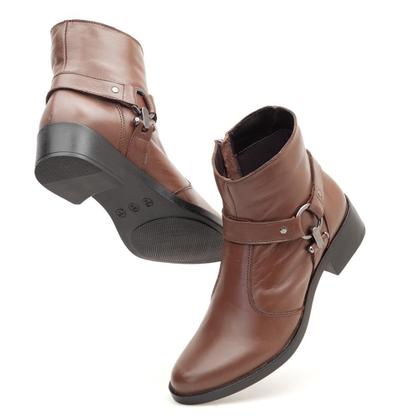 Imagem de Bota Cano Curto Couro Feminino Zíper Moda Tiras Argola Inverno Confortável