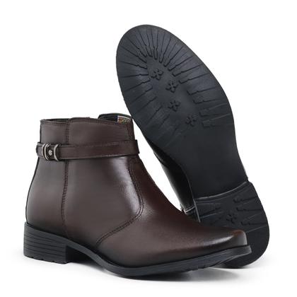 Imagem de Bota Cano Curto em Couro Amanda Block com Zíper Detalhe em Tira e Metal