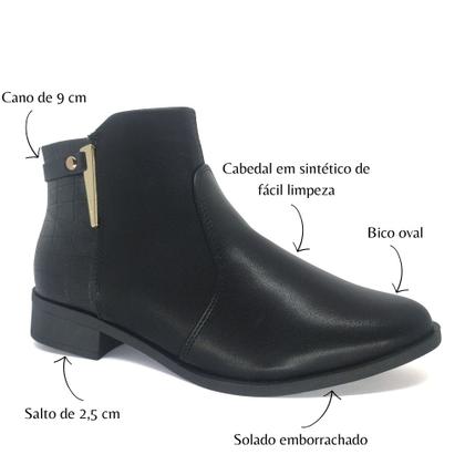 Imagem de Bota Cano Curto Preta Salto Baixo Via Uno Casual Lançamento Cor:PretoTamanho:37