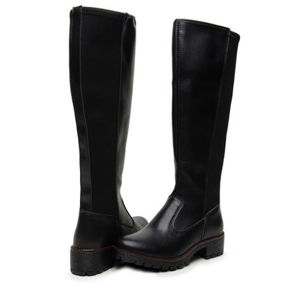 Imagem de Bota Cano Longo Feminina Panturrilha Grossa Plus Size com Elástico Confortável Preta