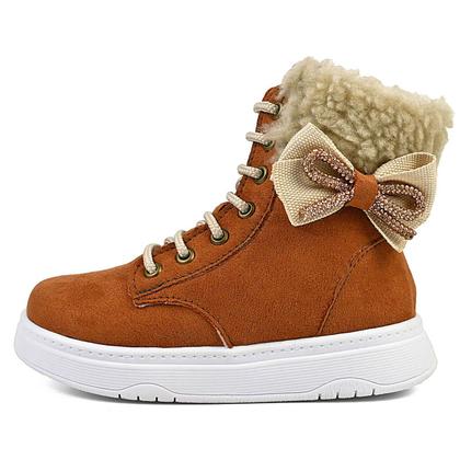 Imagem de Bota Caramelo Esportiva Cano Alto Infantil Feminina Inverno Conforto Laço Gatatuya Tamanho:22/23Cor:CarameloGênero:Men