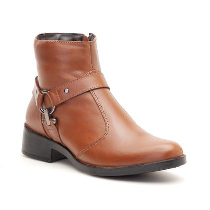 Imagem de Bota Casual em Couro Feminino Zíper Cano Curto Argola Lateral Elegante Confortável