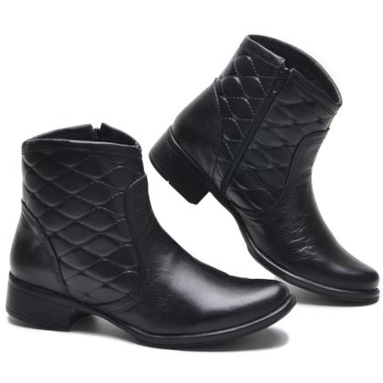 Imagem de Bota Casual Feminino Menina Couro Matelassê Cano Curto Zíper Moda Inverno Resistente Salto Baixo