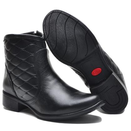 Imagem de Bota Casual Feminino Menina Couro Matelassê Cano Curto Zíper Moda Inverno Resistente Salto Baixo