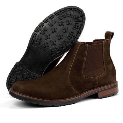 Imagem de Bota Chelsea Elástico Bico Redondo Couro Legítimo Graxo Worldstock - 001 - Café