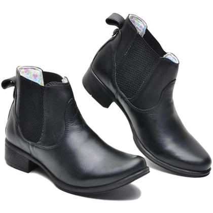 Imagem de Bota Chelsea Feminina Couro Botina Cano Curto Elástico