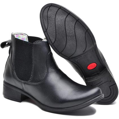 Imagem de Bota Chelsea Feminina Couro Botina Cano Curto Elástico