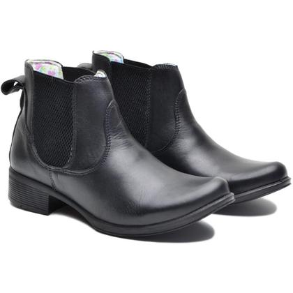 Imagem de Bota Chelsea Feminina Couro Botina Cano Curto Elástico