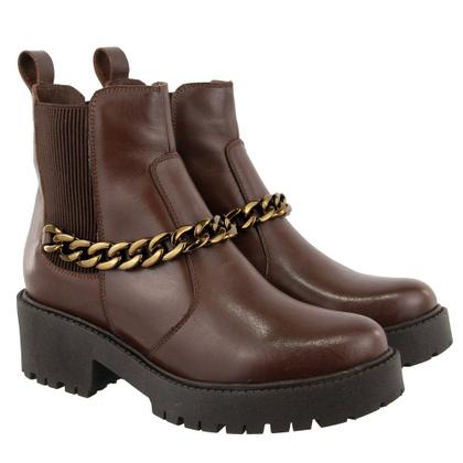 Imagem de Bota Chelsea Feminina Couro Legitimo Cano Curto Sola Tratorada Elástico Preto Café