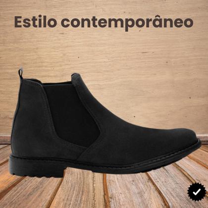 Imagem de Bota Chelsea Masculina Couro Camurça Botina Forrada Confort - PRETA