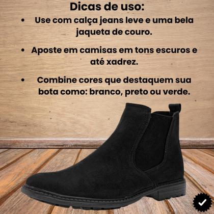 Imagem de Bota Chelsea Masculina Couro Camurça Botina Forrada Confort - PRETA