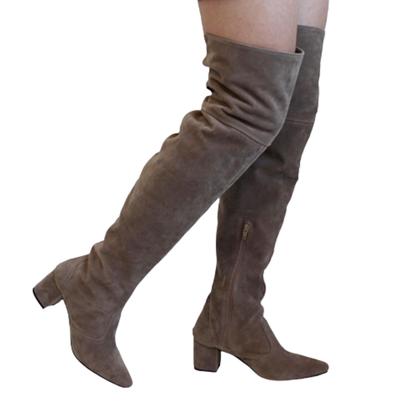 Imagem de Bota Cinza Over Cano Alto Acima Do Joelho Feminina Em Couro