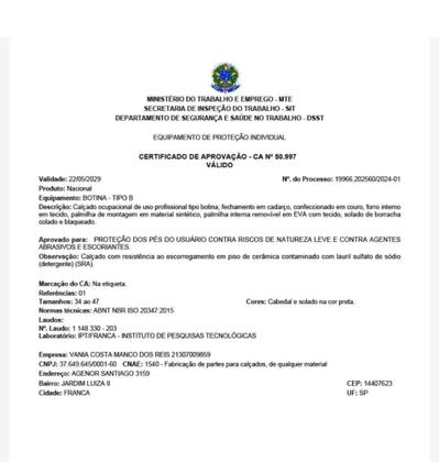 Imagem de Bota Coturno 100%Couro com C.A Bico PVC REF:01 Preto