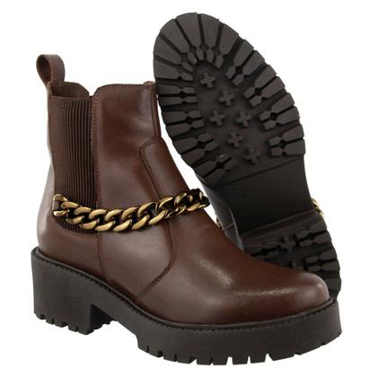 Imagem de Bota Coturno Amanda Block de Couro Tratorada Elasticos Laterais com Corrente