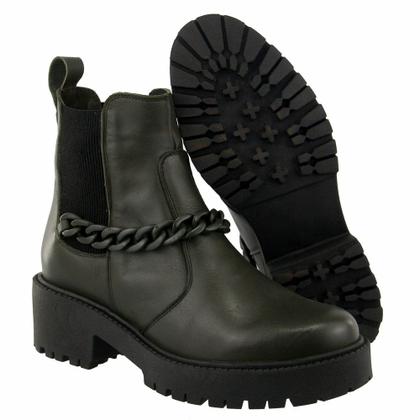 Imagem de Bota Coturno Amanda Block de Couro Tratorada Elasticos Laterais com Corrente