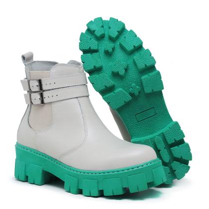 Imagem de Bota Coturno Cano Curto em Couro Amanda Block Zíper Lateral e Detalhe em Fivela