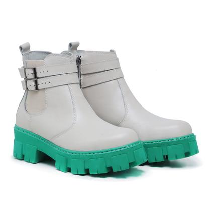 Imagem de Bota Coturno Cano Curto em Couro Amanda Block Zíper Lateral e Detalhe em Fivela