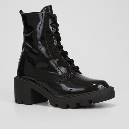 Imagem de Bota Coturno Cano Curto Look Fashion Verniz Tratorada Feminina