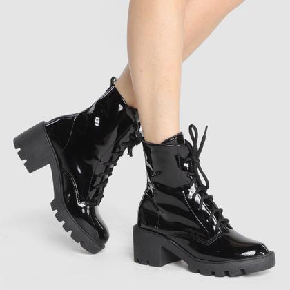 Imagem de Bota Coturno Cano Curto Look Fashion Verniz Tratorada Feminina