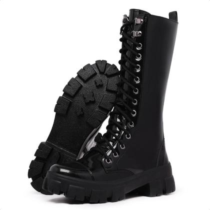 Imagem de Bota Coturno Cano Longo Alto Preto Verniz