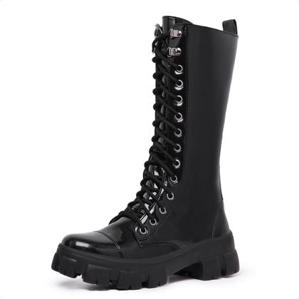 Imagem de Bota Coturno Cano Longo Alto Preto Verniz