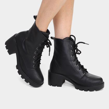 Imagem de Bota Coturno Cano Medio Look Fashion Salto Médio Tratorado Feminina