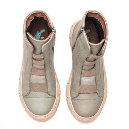 Imagem de Bota Coturno Casual Couro Feminino Zíper Elástico Moda Moderno Confortável Sola Tratorada