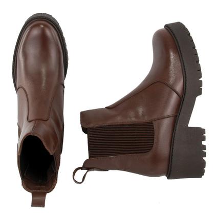 Imagem de Bota Coturno Chelsea Amanda Block de Couro Tratorada com Elasticos Laterais