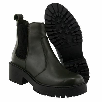 Imagem de Bota Coturno Chelsea Amanda Block de Couro Tratorada com Elasticos Laterais