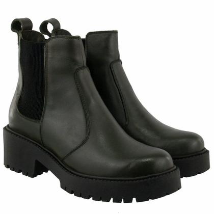 Imagem de Bota Coturno Chelsea Amanda Block de Couro Tratorada com Elasticos Laterais