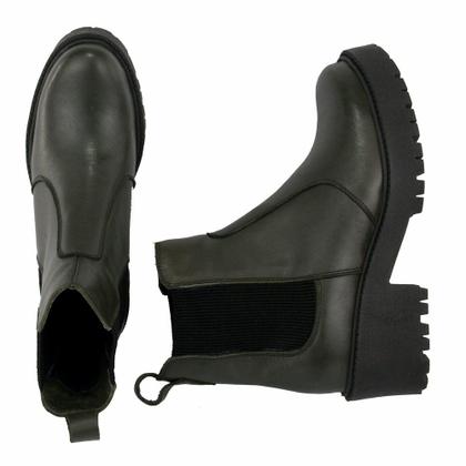 Imagem de Bota Coturno Chelsea Amanda Block de Couro Tratorada com Elasticos Laterais