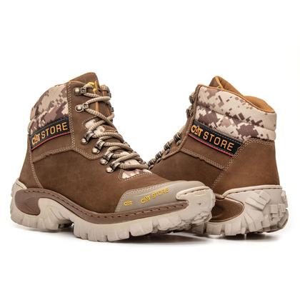 Imagem de Bota Coturno Couro Legítimo Creme Masculino Bico Pvc Cat Store