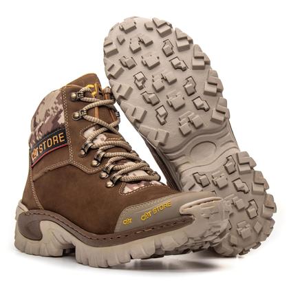Imagem de Bota Coturno Couro Legítimo Creme Masculino Bico Pvc Cat Store