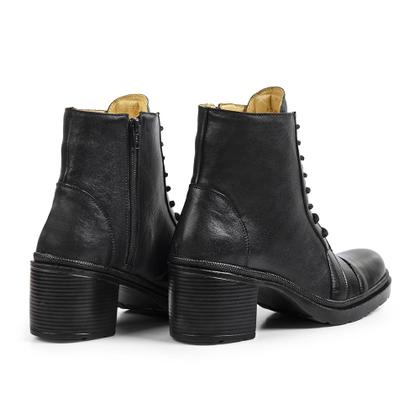 Imagem de Bota Coturno em Couro Casual Yoyo Store com Cadarço Salto Grosso e Costuras