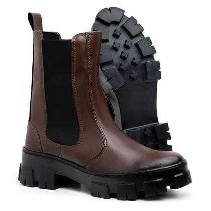 Imagem de Bota Coturno Feminina C/ Elástico Lateral Sola Tratorada Cano Médio Resistente Blogueira Macia