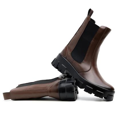 Imagem de Bota Coturno Feminina C/ Elástico Lateral Sola Tratorada Cano Médio Resistente Blogueira Macia