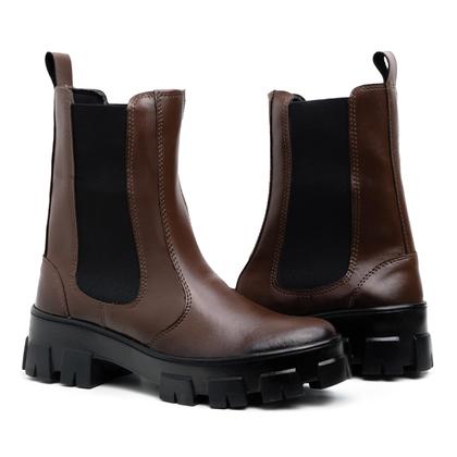 Imagem de Bota Coturno Feminina C/ Elástico Lateral Sola Tratorada Cano Médio Resistente Blogueira Macia