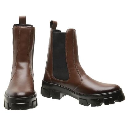 Imagem de Bota Coturno Feminina C/ Elástico Lateral Sola Tratorada Cano Médio Resistente Blogueira Macia