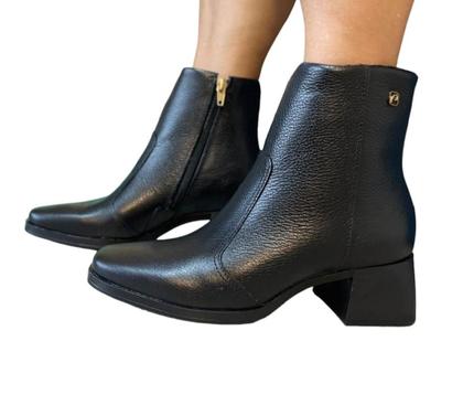 Imagem de Bota Coturno Feminina Pegada Couro Salto Bloco Cano Baixo