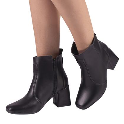 Imagem de Bota Coturno Feminina Salto Grosso Bico Quadrado Cano Curto