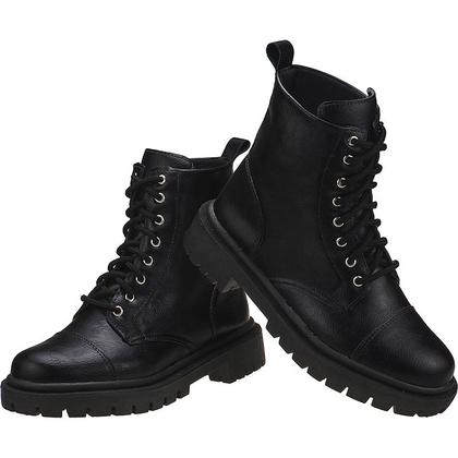 Imagem de Bota Coturno Feminino Bota Tratorada Casual Blogueira Bico Redondo Cano Curto Preto LiaMalia