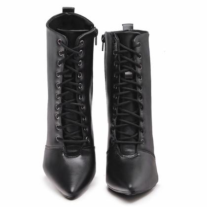 Imagem de Bota Coturno Feminino Cadarço Frontal Bico Fino Cano Curto Mega 