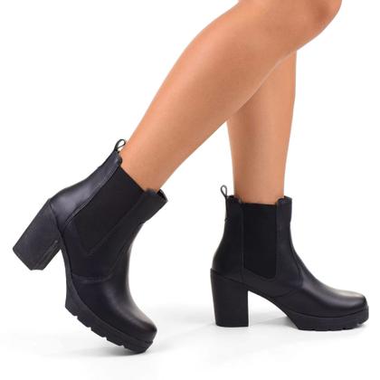 Imagem de Bota Coturno Feminino Cano Curto  Chelsea Jeca Com Elástico Salto Alto