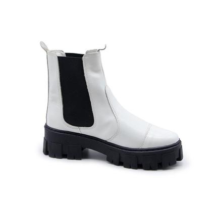 Imagem de Bota Coturno Feminino Couro Cano Médio Elástico Moda Moderno