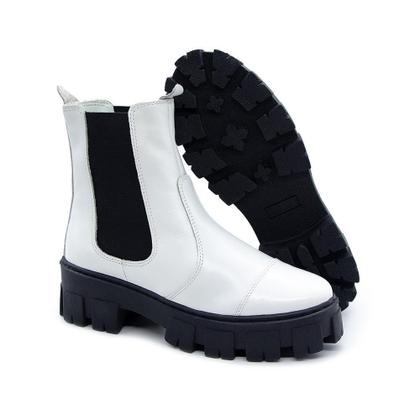 Imagem de Bota Coturno Feminino Couro Cano Médio Elástico Moda Moderno