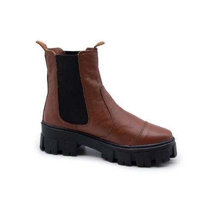 Imagem de Bota Coturno Feminino Couro Cano Médio Elástico Moda Moderno